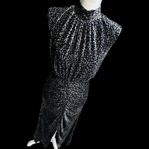 NWOT Ramy Brook ‘Lennon’ Leopard Print Ruched Velvet Midi Dress’ in Black Sz 00 - Picture 15 of 16